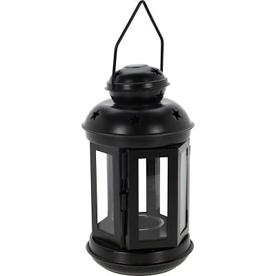 2. TEA LIGHT LANTERN CANDLE HOLDER 20CM BLACK
