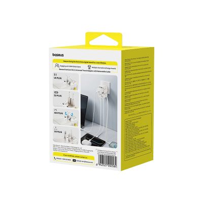 4. Baseus EnerCore CG11 70W 6-in-1 Travel Adapter with Retractable USB-C Cable - White