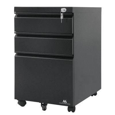 4. Maclean MC-850 Under-desk cabinet, metal container with lock, black, on wheels