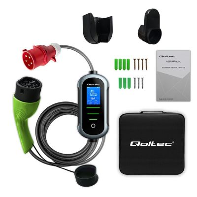 8. Qoltec Portable EV and Hybrid Car Charger with Adjustable 2-in-1 Type 2 Charging | 22 kW | 400 V | CEE 32 A | Wi-Fi | TUYA | SMART LIFE | LCD | Portable | Wallbox | 7 m