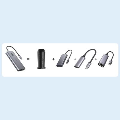 8. Choetech multifunctional HUB with display 12in1 USB-C to USB-C / USB-A / HDMI / VGA / AUX / SD / TF gray (HUB-M26)