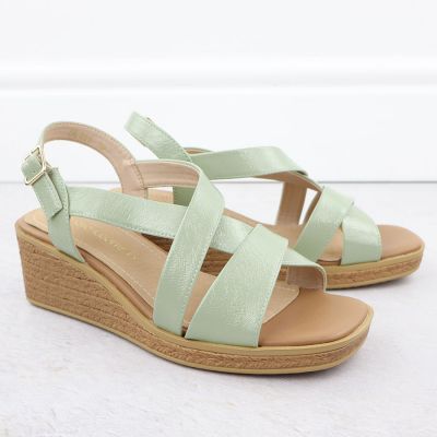 3. Sergio Leone SK298 women's patent leather wedge sandals in green