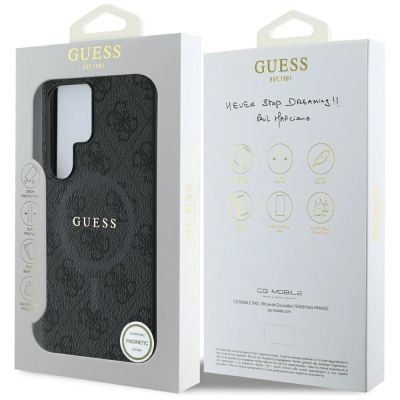 8. Guess Leather 4G Colored Ring Classic Logo MagSafe Case Samsung Galaxy S25 Ultra black