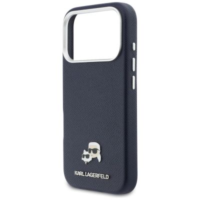 6. Karl Lagerfeld Karl & Choupette Head Pins Saffiano MagSafe Case for iPhone 17 Pro - Blue