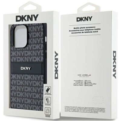 8. DKNY Leather Mono Stripe & Metal Logo case for iPhone 14 Pro - black
