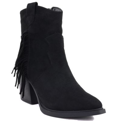 6. Women's insulated cowboy boots with fringes, black M.Daszyński MR2520-1