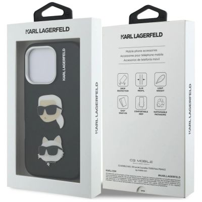 8. Karl Lagerfeld FW Grained Karl & Choupette Heads Pins Case for iPhone 16 Pro - Black
