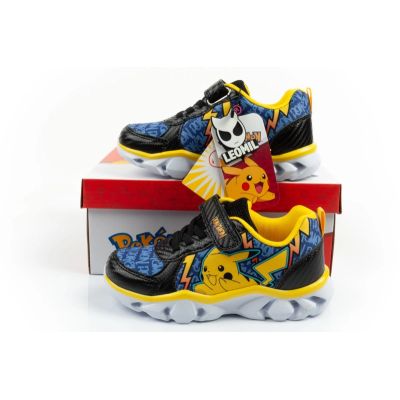 10. Leomil children's sports shoes Pokemon sneakers lightweight with velcro LED black yellow