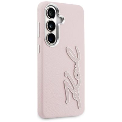 4. Karl Lagerfeld Grained Signature Metal Resin Logo Case for Samsung Galaxy S26 - Pink