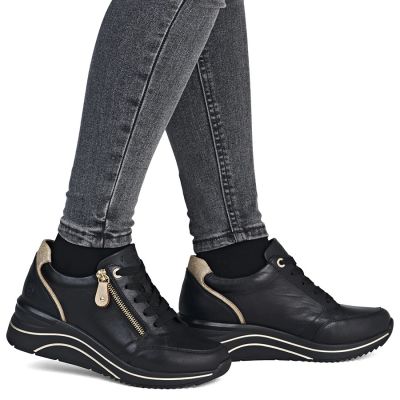 12. Women's leather wedge sneakers black Remonte Rieker D0T03-03