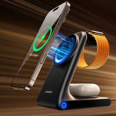 11. Joyroom JR-W15 Wireless Charger 3 in 1 Charging Station with MagSafe - Black