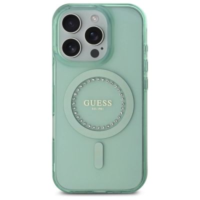 3. Guess IML Rhinestones MagSafe iPhone 16 Pro Case - Green