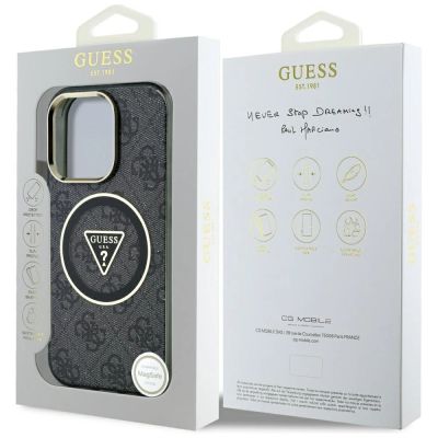 8. Guess IML Metal Glitter 4G Circle Triangle MagSafe Case for iPhone 16 Pro - Black