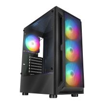 RAMPAGE SHIVA PC Case with Window, 4x 120 mm Rainbow Fans, Black