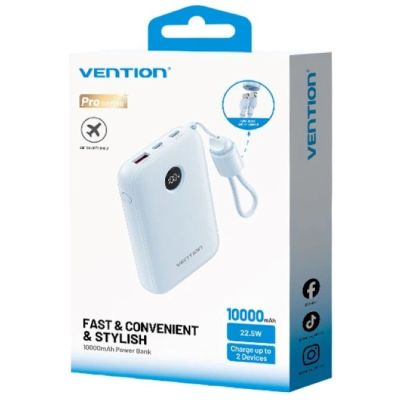 3. Vention Powerbank 10000mAh 2 x USB-C 1x USB-A with display 22.5W blue