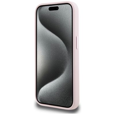 5. Karl Lagerfeld Silicone Shadow Metal Initial MagSafe Case for iPhone 15 Pro Pink