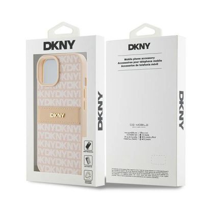 10. DKNY Leather Mono Stripe & Metal Logo Case for iPhone 15 Plus / 14 Plus - Pink