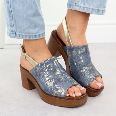 8. Women’s Denim Block-Heel Sandals with Gold-Tone Details M.Daszyński MR23126-7
