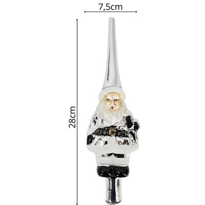 5. CHRISTMAS TREE TOP 28CM GLASS SILVER SANTA CLAUS