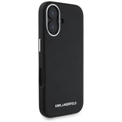 4. Karl Lagerfeld Saffiano Full Wrapped Elongated Metal Logo MagSafe Case for iPhone 16 - Black