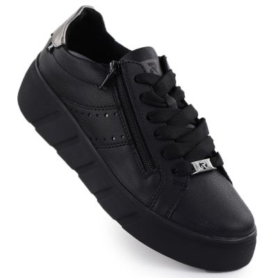 Rieker W2605-02 women's leather platform shoes in black