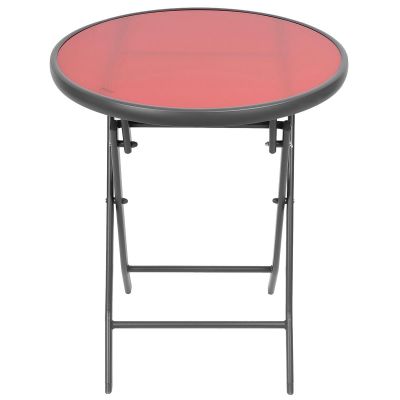 32. BALCONY FURNITURE SET ROUND TABLE AND 2 FOLDING CHAIRS RED