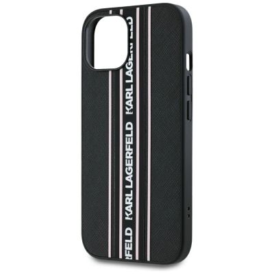 5. Karl Lagerfeld Saffiano Athleisure Stripes Cord iPhone 15 Case - Pink