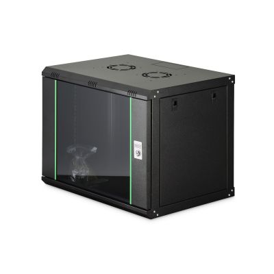 35. DYNAmic 19" 9U wall-mounted network cabinet 600x450, glass door, black, undivided, assembled, 60kg