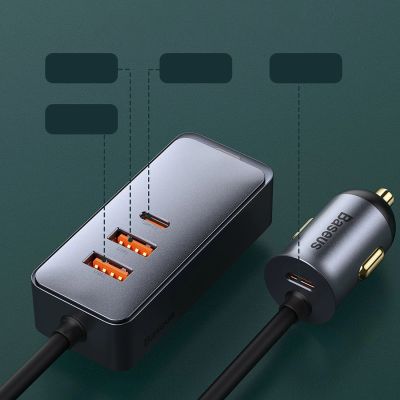 10. Baseus Share Together PPS Multi-port Fast charge Car Charger with Extension Cord 2U+2C 120W Space Gray