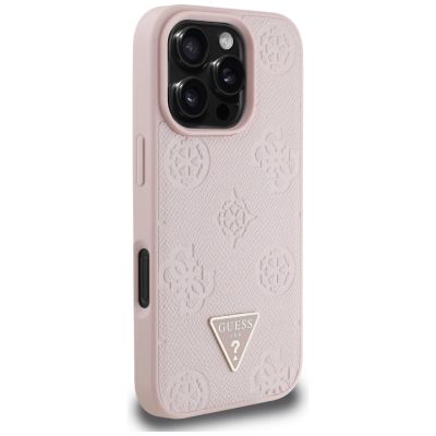 4. Guess Grained Hot Stamp Peony Triangle Logo MagSafe iPhone 16 Pro Case - Pink