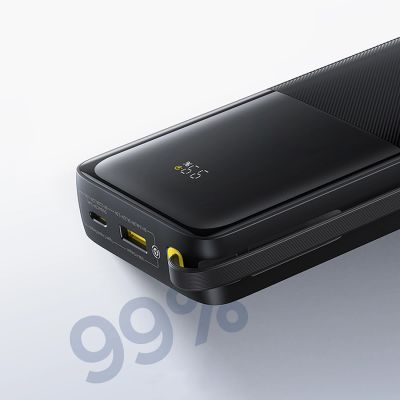 15. Baseus Bipow 2 20000mah 20W Powerbank with Digital Display with Built-in USB-C Cable - Black