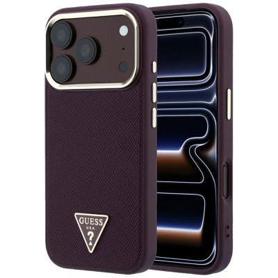 Guess Grained Triangle Logo MagSafe case for iPhone 18 Pro Max / 17 Pro Max - burgundy