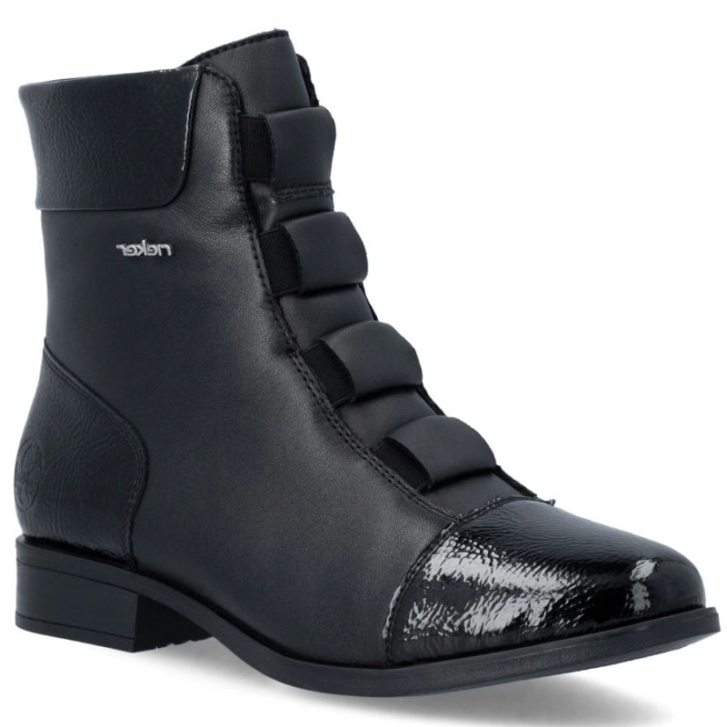 Rieker 77053-00 comfortable black women's leather ankle boots