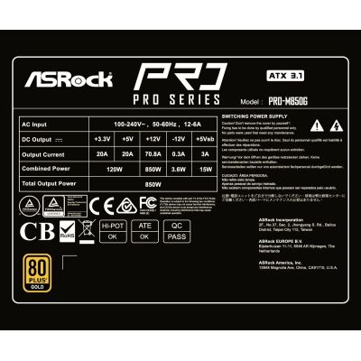 8. Asrock PRO-M850G 850W 80 PLUS Gold Power Supply