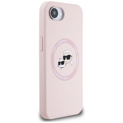 4. Karl Lagerfeld Silicone Karl&Choupette Heads MagSafe iPhone 16e Case - Pink
