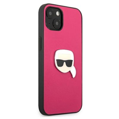 4. Karl Lagerfeld Leather Ikonik Karl's Head Metal Case for iPhone 13 mini - Pink