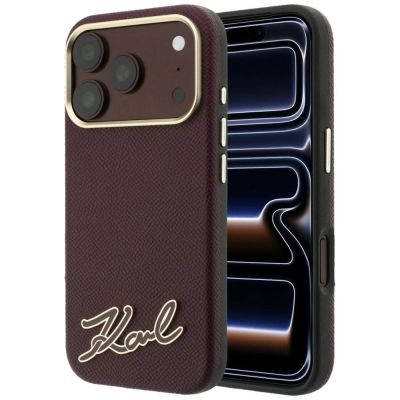 Karl Lagerfeld Grained with Resin Signature Logo MagSafe case for iPhone 18 Pro Max / 17 Pro Max - burgundy
