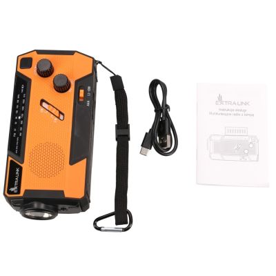 50. Extralink Solar Emergency Radio with Crank Dynamo Powerbank 4000mAh with SOS Flashlight SR-4000 Portable Analog Black, Orange