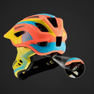 7. Rockbros TT-32SOYB-M children's bicycle helmet with detachable chinbar, size M - yellow-orange