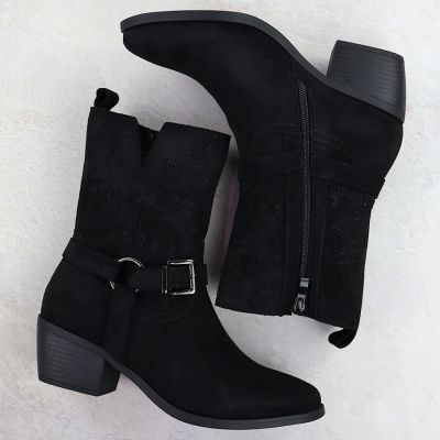 11. Women's suede cowboy boots black M.Daszyński MR1921-47