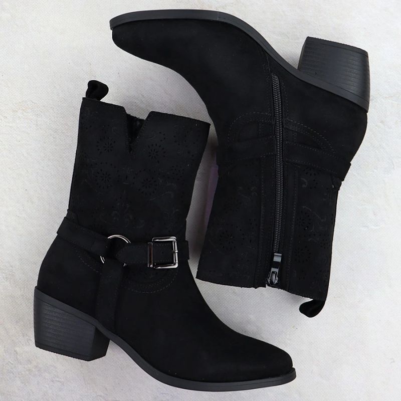 11. Women's suede cowboy boots black M.Daszyński MR1921-47