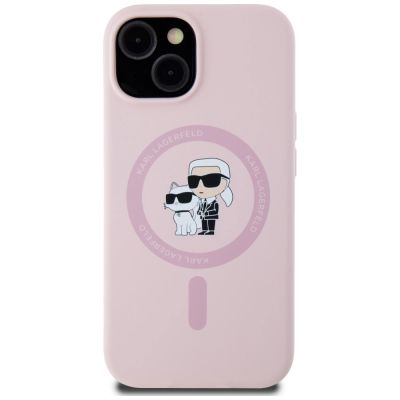 3. Karl Lagerfeld Silicone Karl&Choupette MagSafe iPhone 15 Case - Pink