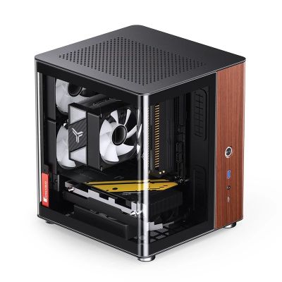 4. Jonsbo TK-0 PC Case, Mini-Tower, Mini-ITX, Tempered Glass, Wood - black