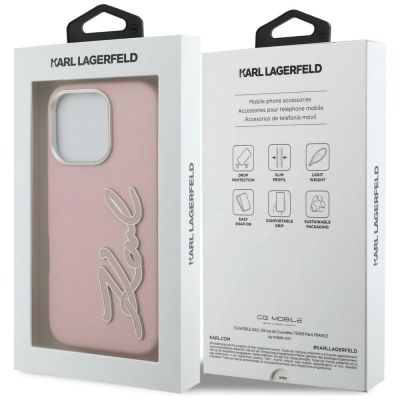8. Karl Lagerfeld FW Grained Signature Logo iPhone 16 Pro Case - Pink
