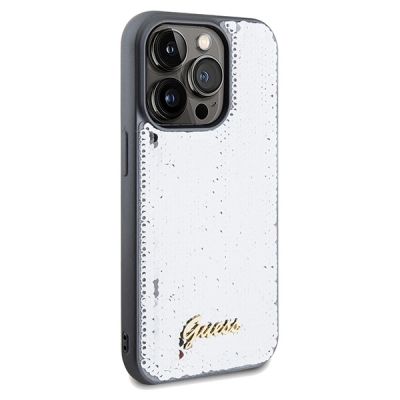 4. Guess Sequin Script Metal case for iPhone 14 Pro - silver