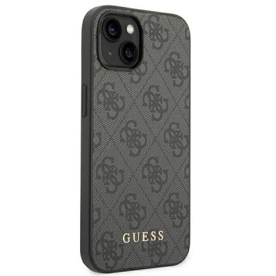 4. Guess 4G Metal Gold Logo Case for iPhone 14 Plus / 15 Plus - Gray