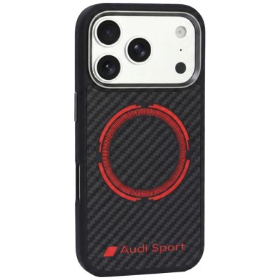 2. Audi RSQ Carbon Fiber Sport Red Circle MagSafe Case for iPhone 18 Pro / 17 Pro - Black