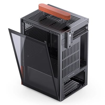 13. Jonsbo T6 Case, Mini-Tower, Mini-ITX, Tempered Glass, Wood - Black
