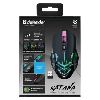 19. DEFENDER GAMING MOUSE KATANA GM-511 RF 3200DPI 7P BLACK 52511