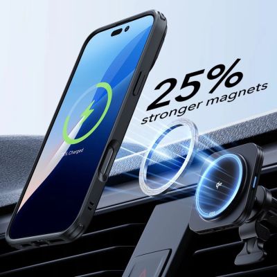 4. ESR Classic Hybrid Kickstand Halolock MagSafe Case Set + Tempered Glass for iPhone 16 - Black